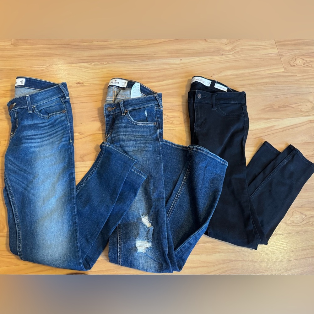 Hollister Petite Women's Blue and Black Skinny Jeans-3 pairs - Picture 1 of 8